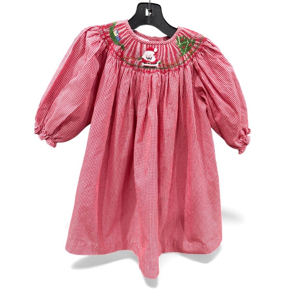 Bow Peep Red Gingham Smocked Dress with Santa Embroidery Size 2T